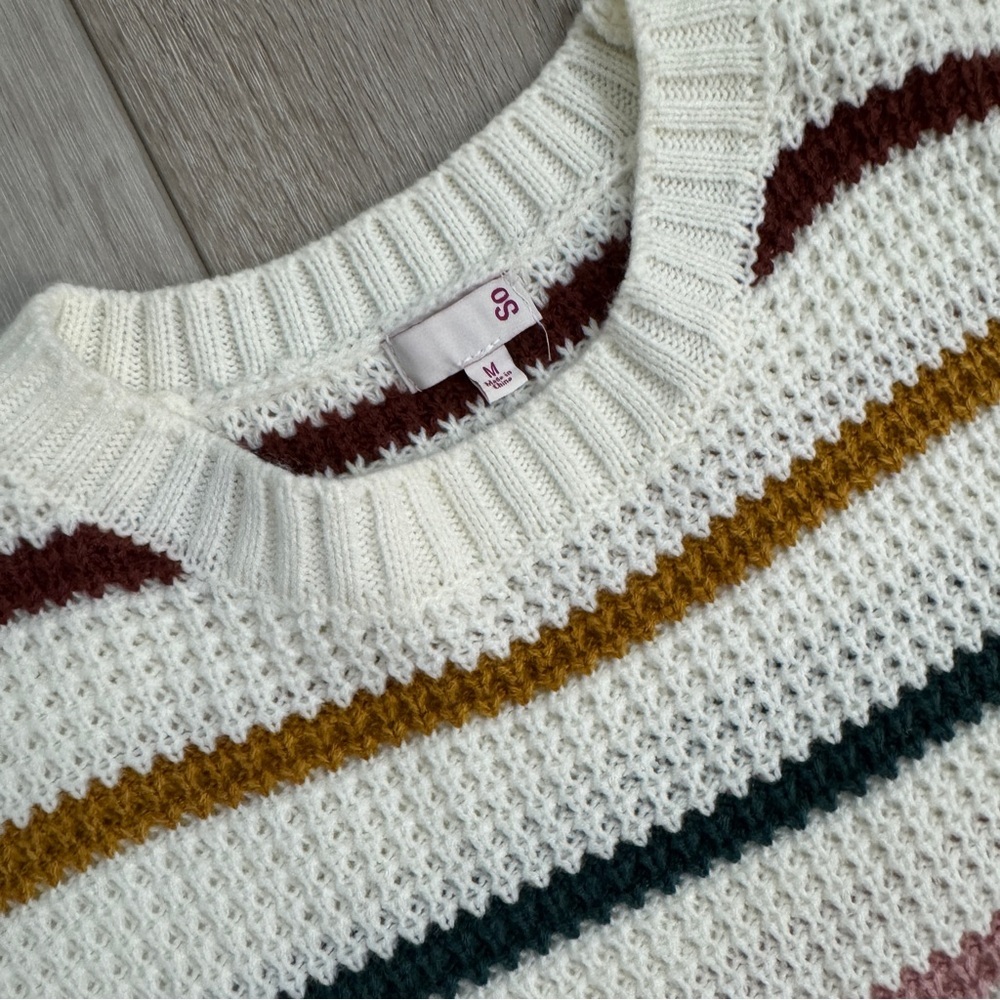 Striped Knit Sweater - Cream, Pink, Green. Size M. Very cute! - Picture 2 of 4